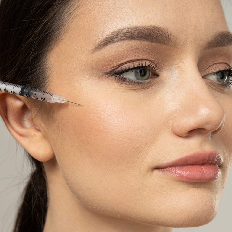 Concept of beauty and botox with young woman